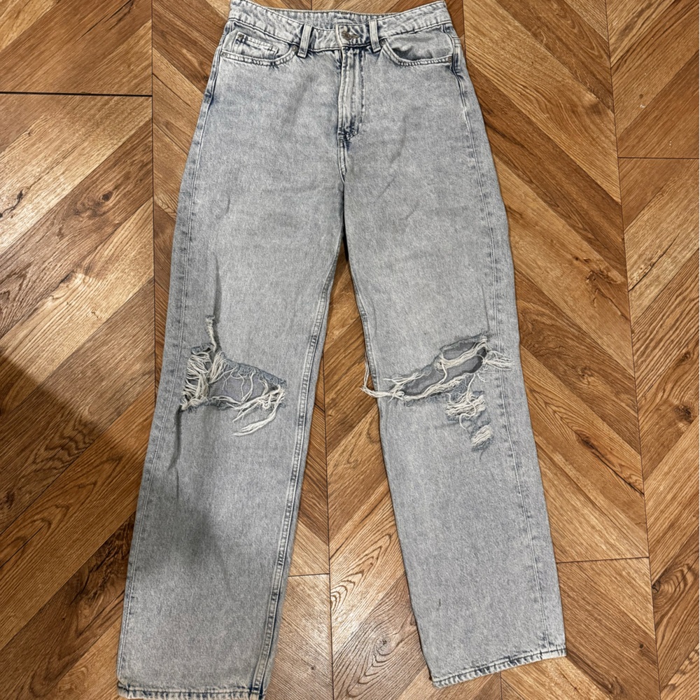 wide leg distressed light wash high waisted jeans